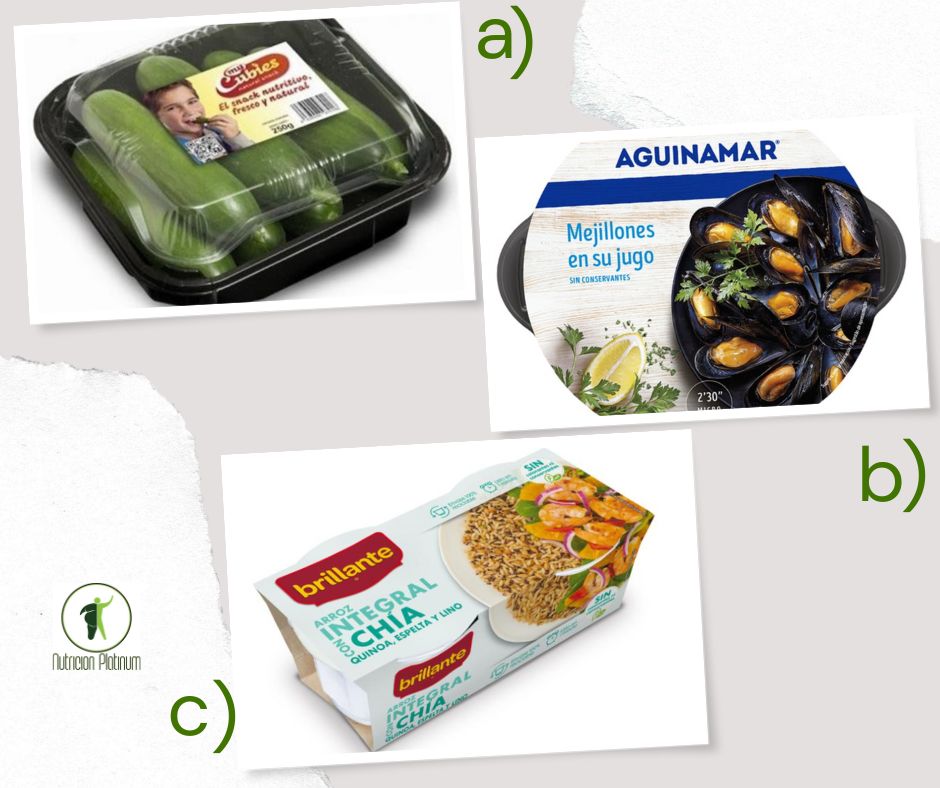 Pepino natural con mejillones al vapor y 1 vasito de arroz integral con chia.